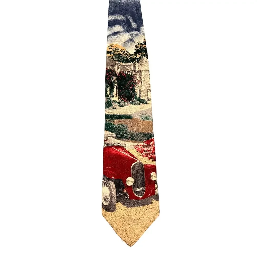 Art of Ties Silk Necktie Scenic Car Print Italian Made Vintage Style
